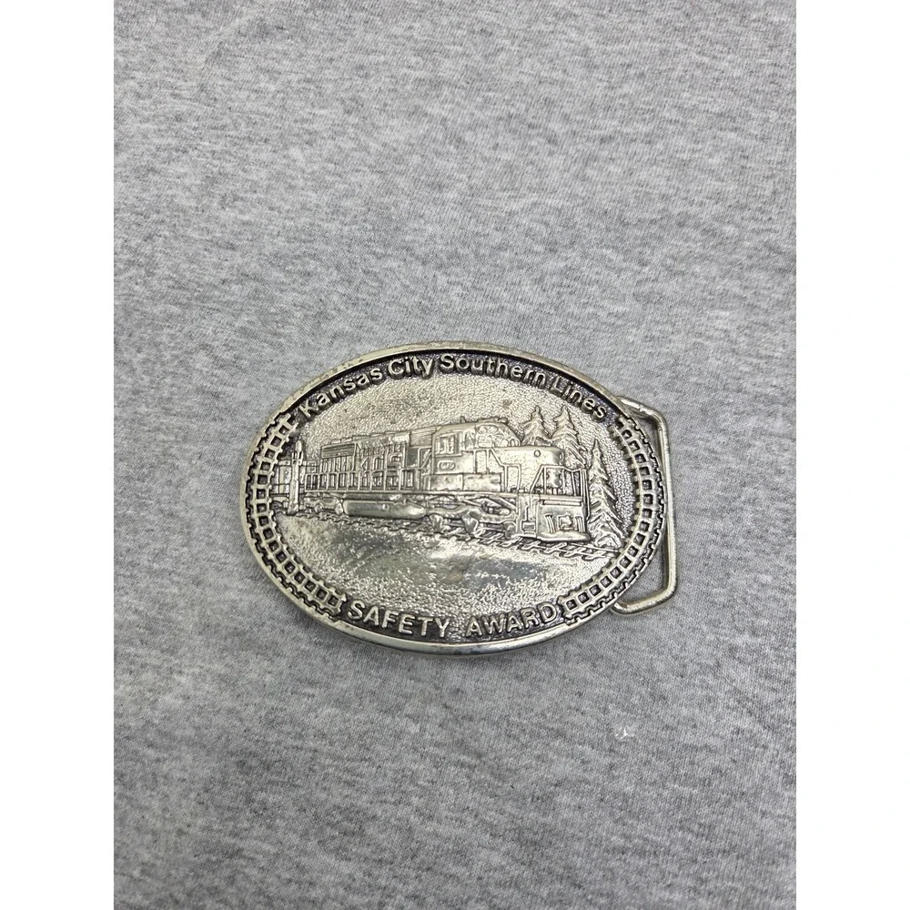 Vintage 1983 Kansas City Southern Lines Train Safety Award Brass Belt Buckle